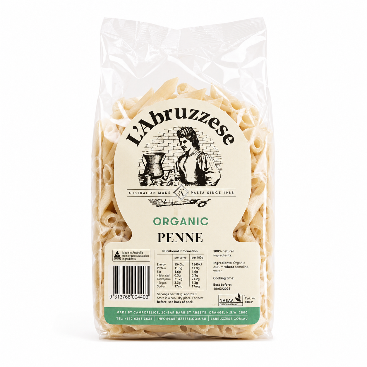 L’Abruzzese Penne – Made with Certified Organic Australian Wheat