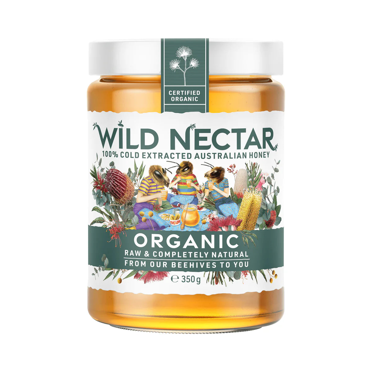Certified Organic Raw Honey – 350g - Glass Jar Wild Nectar
