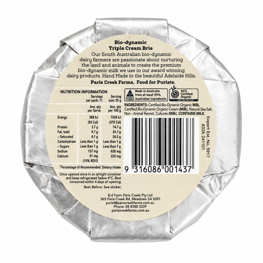Paris Creek Biodynamic Triple Cream Brie - 280g