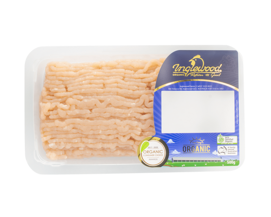 Organic Chicken Mince 500g  – Snap Frozen for Freshness - Inglewood Certified Organic