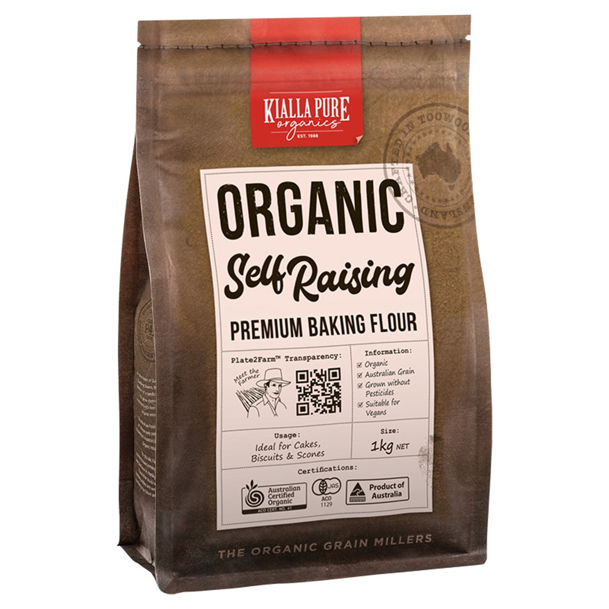 Kialla Unbleached Self Raising Flour – 1kg - Certified Organic