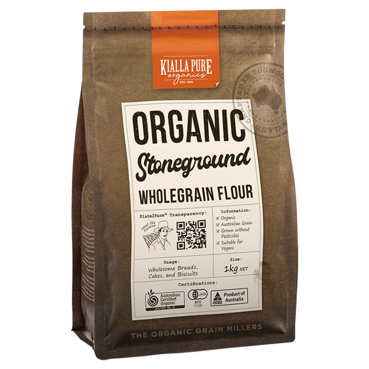Kialla Wholemeal Stoneground Flour – 1kg - Certified Organic